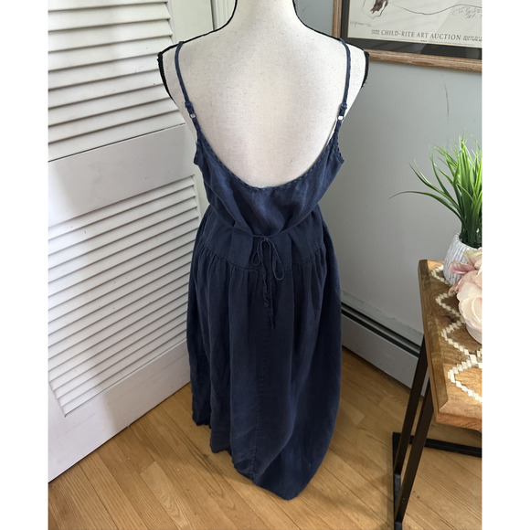 THE WHITE COMPANY Womens Dress 8 Blue Linen Midi Strappy Minimalist Summer Beach - Picture 4 of 10